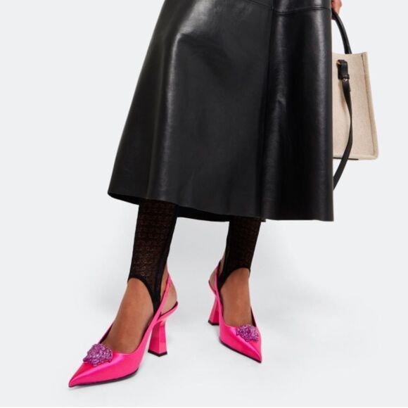 Versace La Medusa Embellished Silk Blend Slingback Pump size 37.5 - Picture 2 of 14